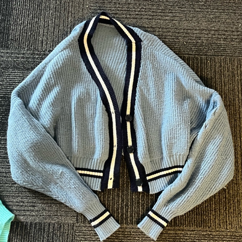 SHEIN Blue Cardigan Sweater with Knit Design